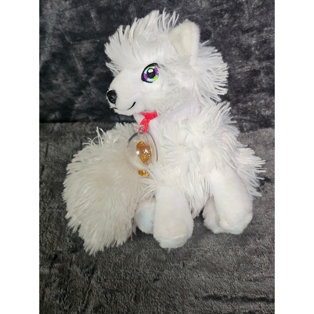 Elf Pets Arctic Fox Plush White Shaggy Tail Gold Heart Globe Charm 6" 2016
